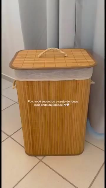 60L Cesto de Roupa Bambu Dobrável – Organizador com Revestimento Interno alta capacidade GRANDE