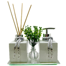 Kit Frascos de Vidro White Luxo Para Lavabo - Aromatizador de Ambiente/Saboneteira/Bandeja/Varetas