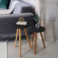 Conjunto de Mesinha Lateral Redonda Sala Pe Madeira Retro Sala Quarto