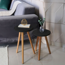 Conjunto de Mesinha Lateral Redonda Sala Pe Madeira Retro Sala Quarto