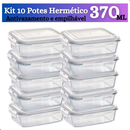 Kit de 6 até 12 Potes de Vidro 640ml - 370 ml Hermético Marmita Fit com Tampa 4 Travas Premium