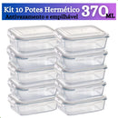 Kit de 6 até 12 Potes de Vidro 640ml - 370 ml Hermético Marmita Fit com Tampa 4 Travas Premium
