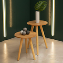 Conjunto de Mesinha Lateral Redonda Sala Pe Madeira Retro Sala Quarto