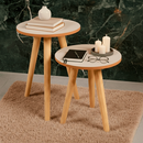 Conjunto de Mesinha Lateral Redonda Sala Pe Madeira Retro Sala Quarto