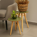Conjunto de Mesinha Lateral Redonda Sala Pe Madeira Retro Sala Quarto